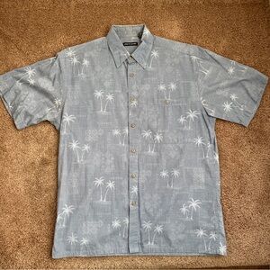 Vintage 80s Pierre Cardin Blue Palm Tree Men's Shirt
